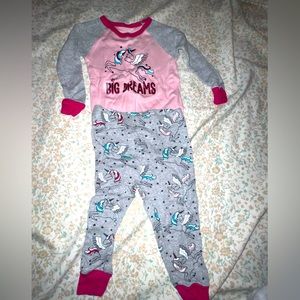 12months. Snug fitting unicorn pj set. $5. No rips, stains, tears, etc..